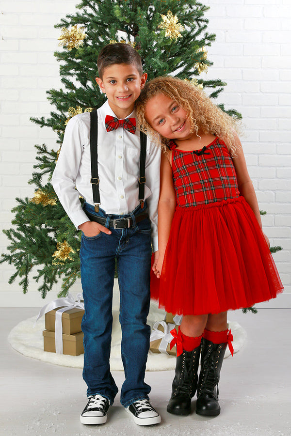 Girls’ Plaid Sophie Christmas Dress with Red Tulle Skirt 12M-14